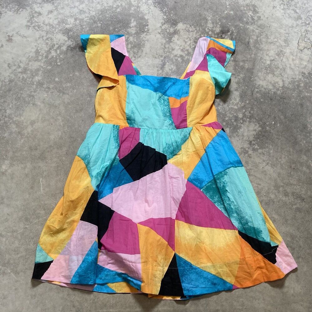 New York Company Dress Womens‎ XL Colorful Block Flutter Sleeve Mini Open Back